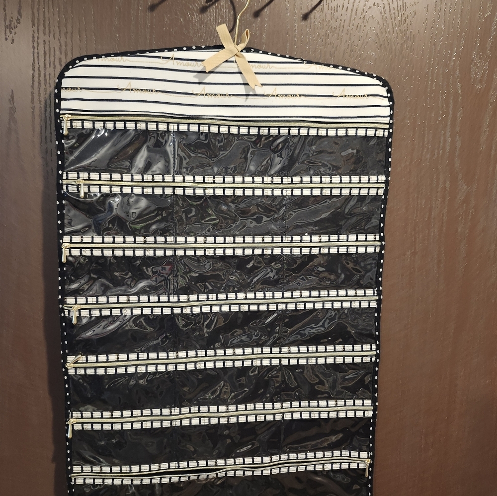 Black, White and Yellow Doublesided Hanging Jewelry Organizer
